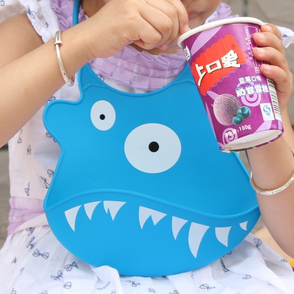  Силиконовый слюнявчик с карманом Kiddy Зубастик Голубой